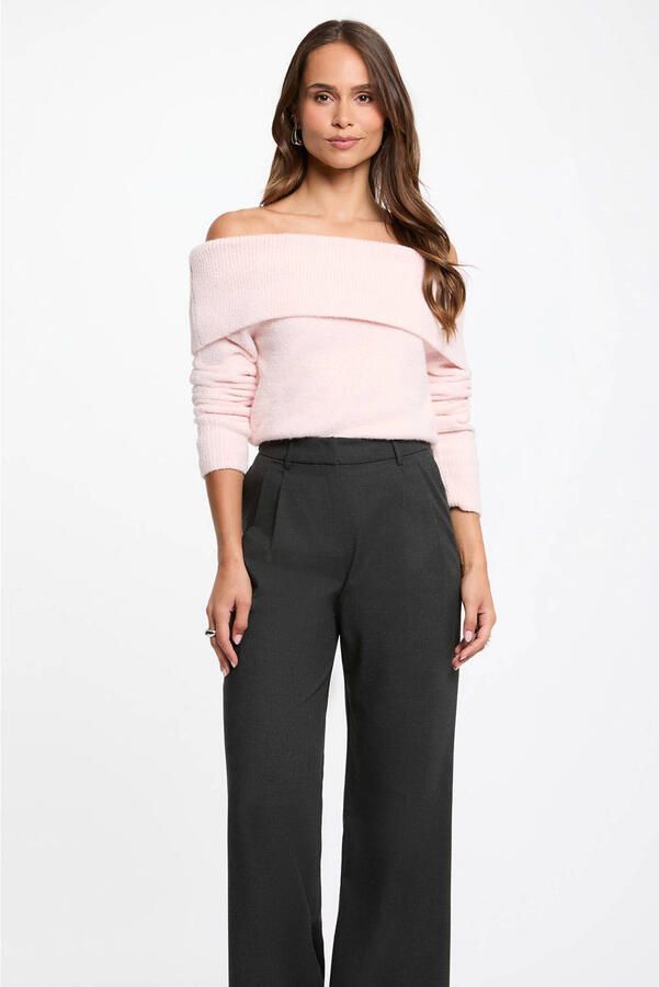 Morgan off shoulder gebreide trui lichtroze