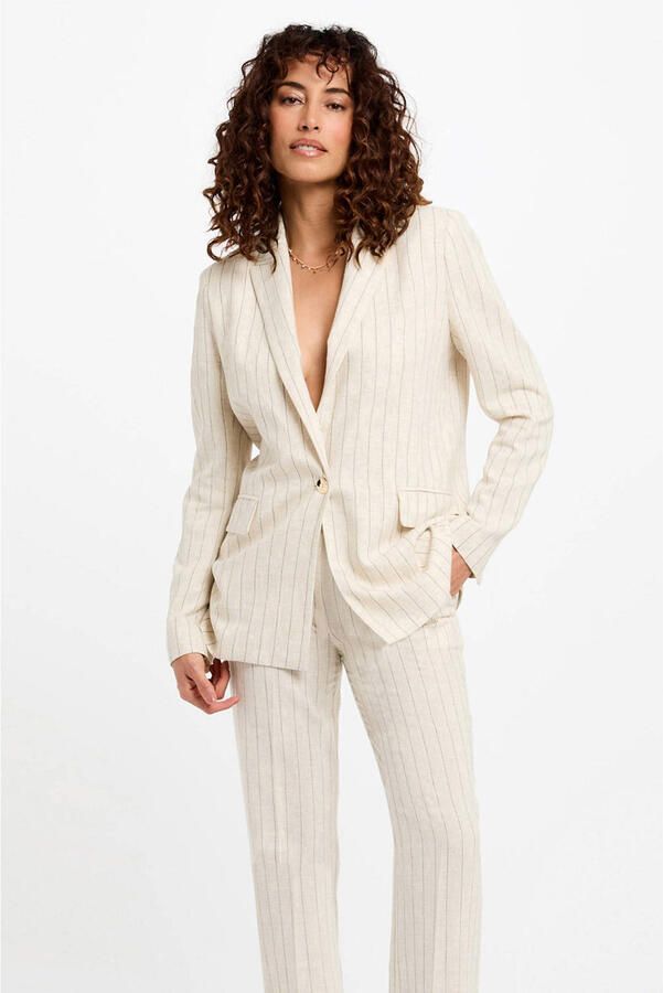 Morgan regular blazer met linnen met krijtstreep beige