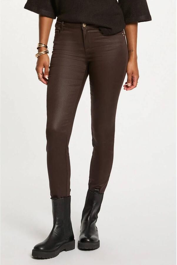 Morgan regular waist skinny tregging met studs donkerbruin