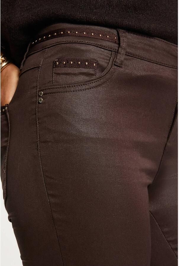 Morgan regular waist skinny tregging met studs donkerbruin - Foto 2