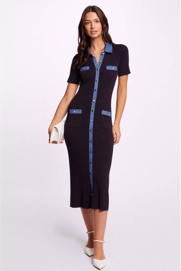 Morgan ribgebreide bodycon jurk marine donkerblauw - Foto 2
