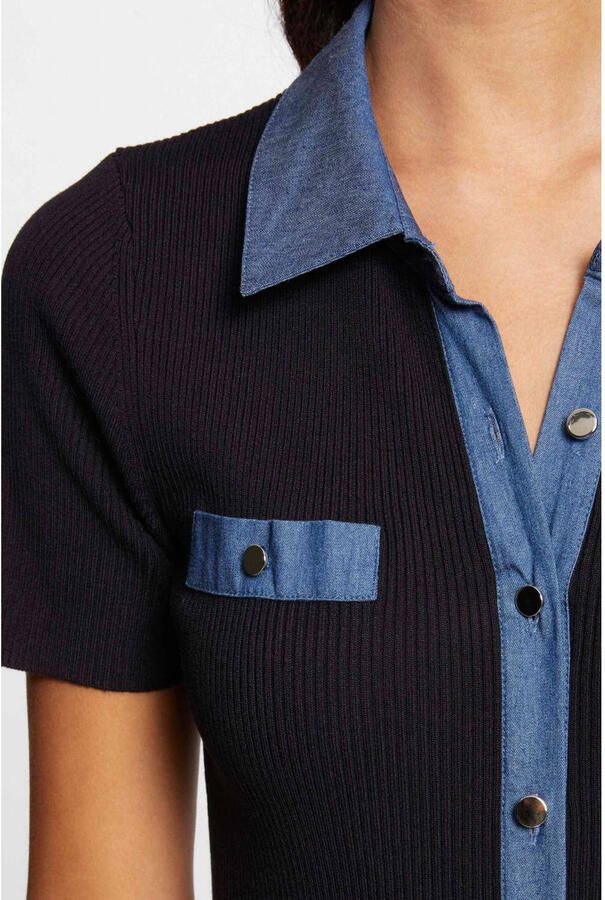 Morgan ribgebreide bodycon jurk marine donkerblauw
