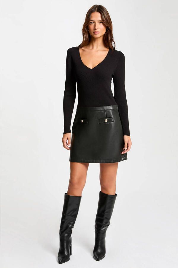 Morgan ribgebreide coated jurk zwart - Foto 2