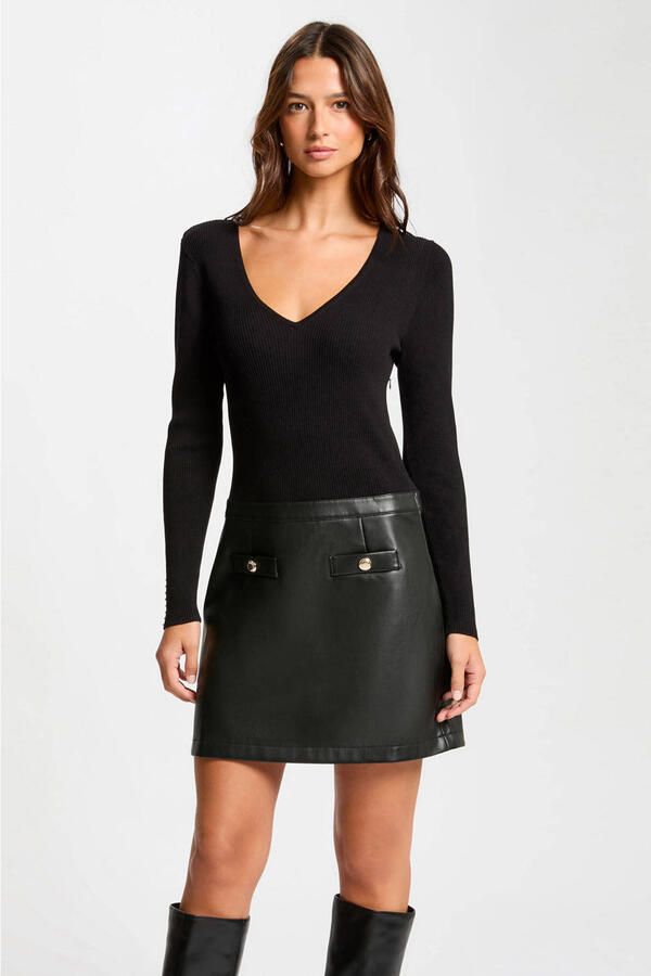 Morgan ribgebreide coated jurk zwart