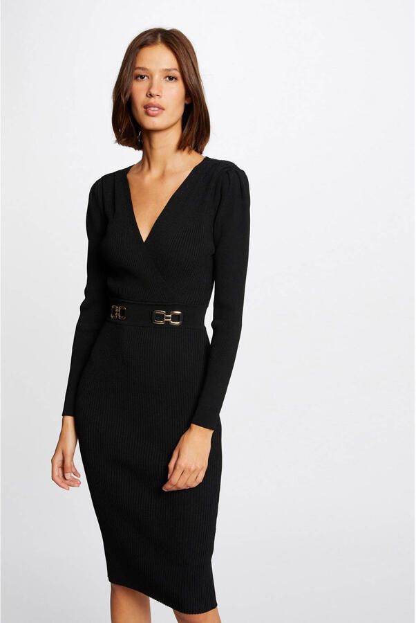 Morgan ribgebreide jurk zwart - Foto 3