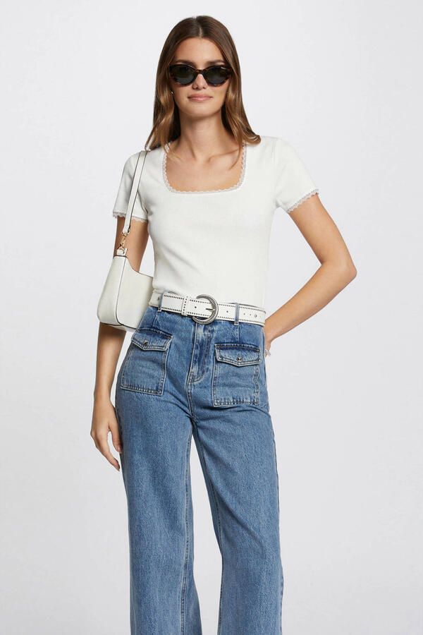 Morgan ribgebreide top ecru - Foto 2