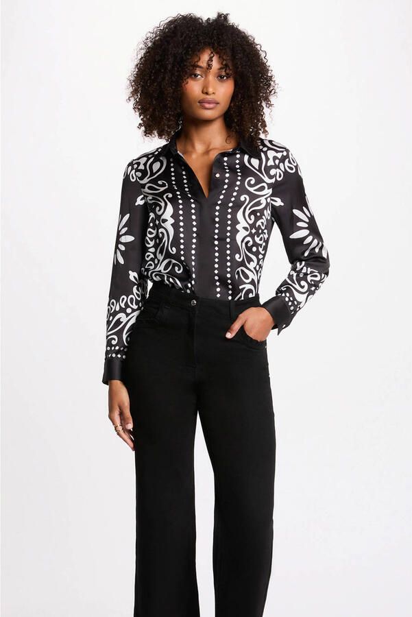 Morgan satijnen blouse met paisley print zwart