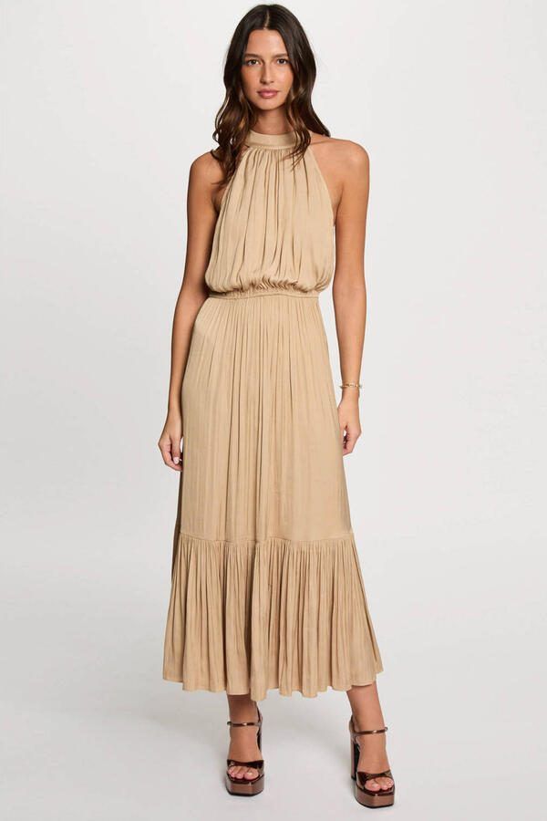 Morgan satijnen jurk beige