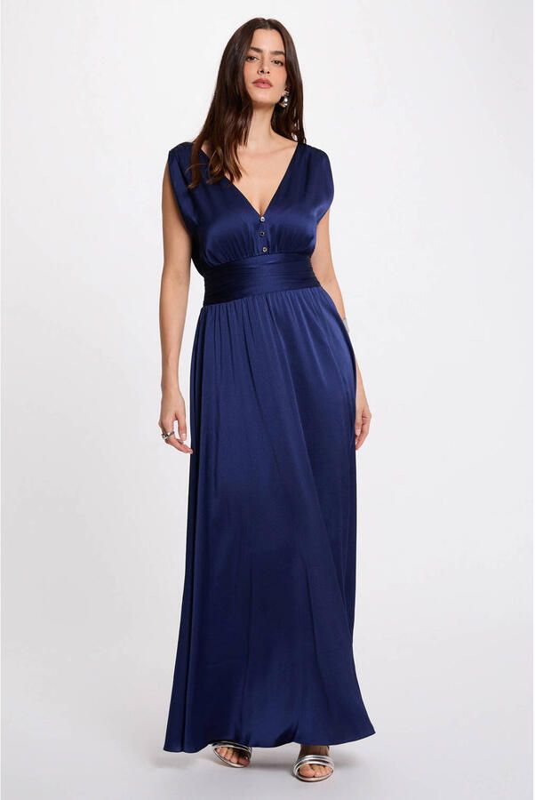 Morgan satijnen maxi jurk donkerblauw