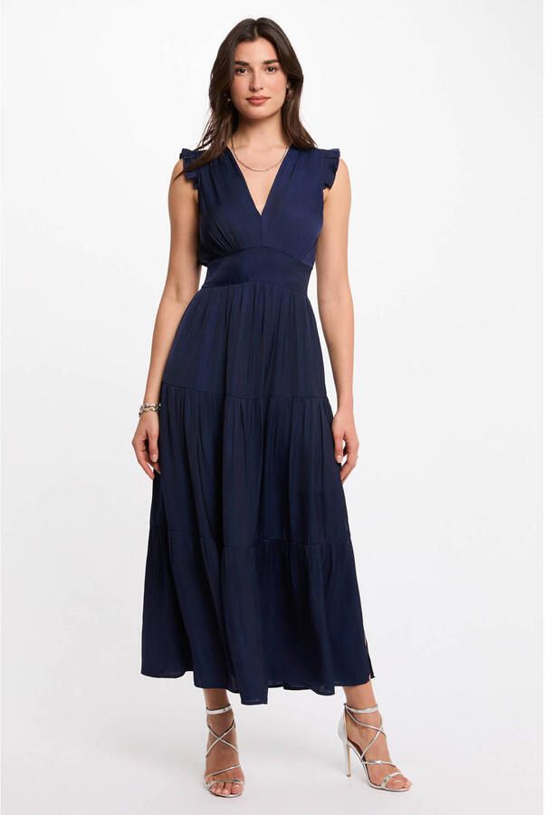 Morgan satijnen maxi jurk donkerblauw - Foto 2