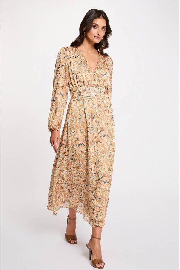 Morgan satijnen midi jurk met paisley print geel