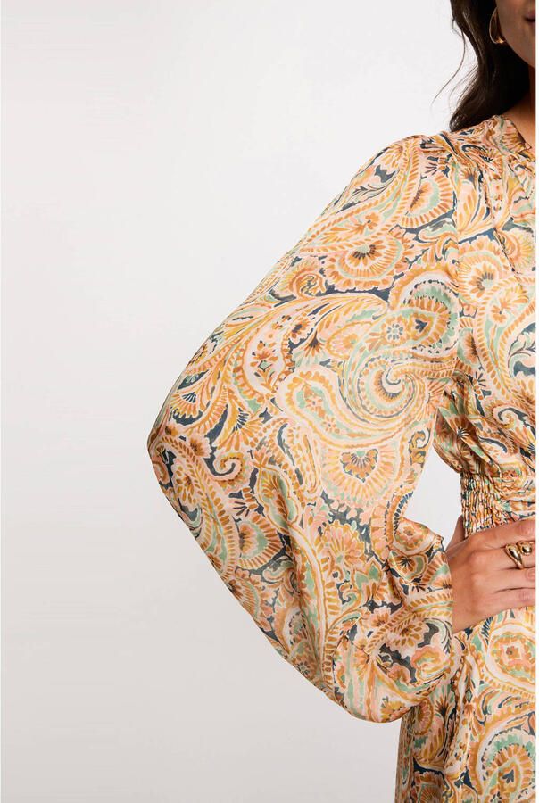 Morgan satijnen midi jurk met paisley print geel - Foto 2