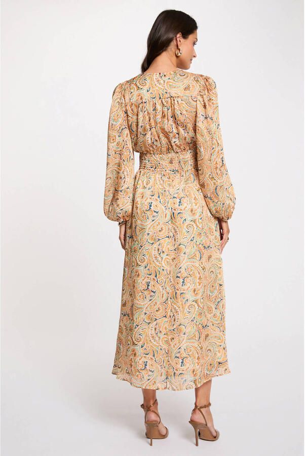 Morgan satijnen midi jurk met paisley print geel - Foto 3
