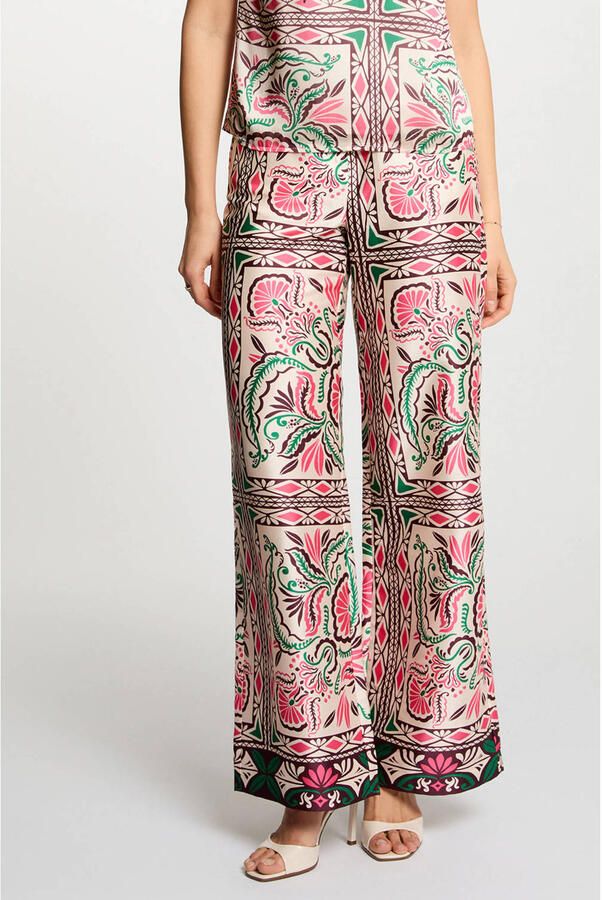 Morgan satijnen wide leg high waist palazzo broek ecru