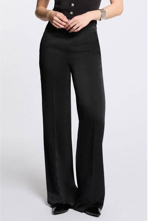 Morgan satijnen wide leg regular waist pantalon zwart