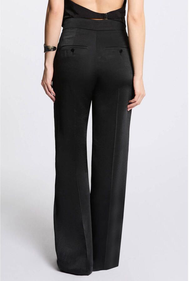 Morgan satijnen wide leg regular waist pantalon zwart - Foto 2
