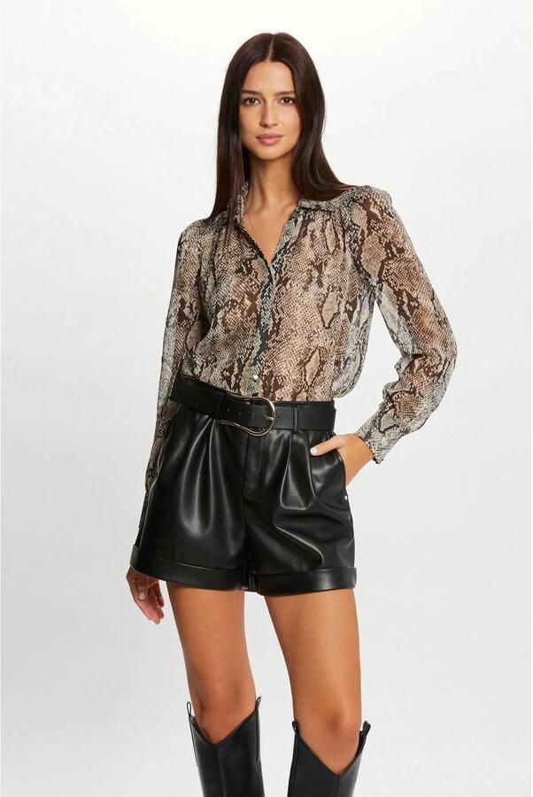 Morgan semi-transparante blouse met dierenprint bruin zwart