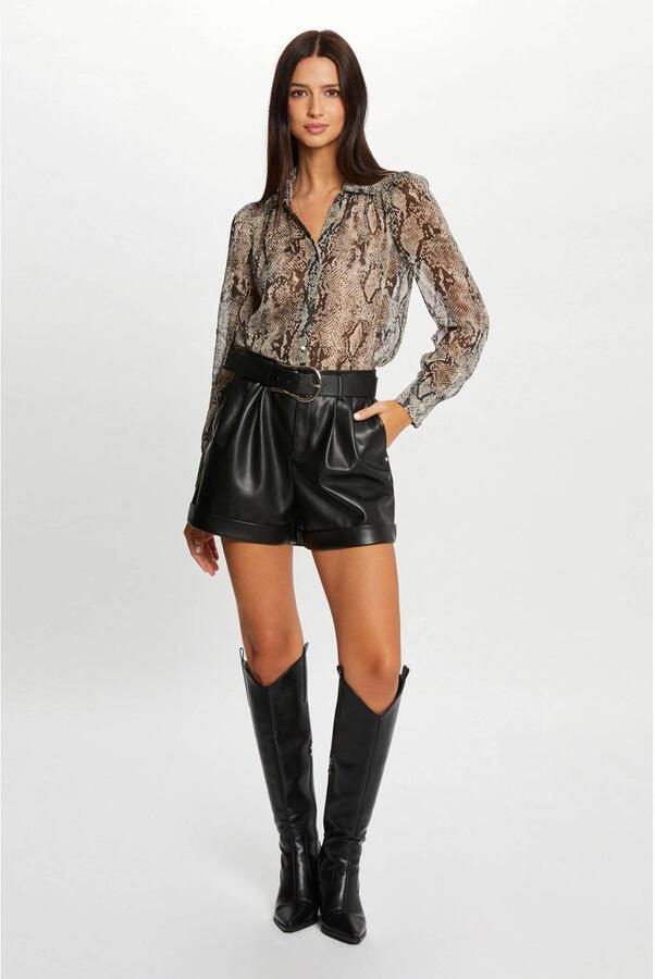 Morgan semi-transparante blouse met dierenprint bruin zwart - Foto 2
