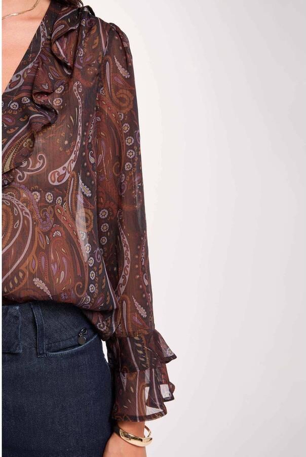 Morgan semi-transparante blouse met paisley donkerbruin camel - Foto 2