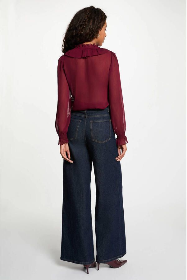 Morgan semi-transparante blouse met ruches donkerrood - Foto 2