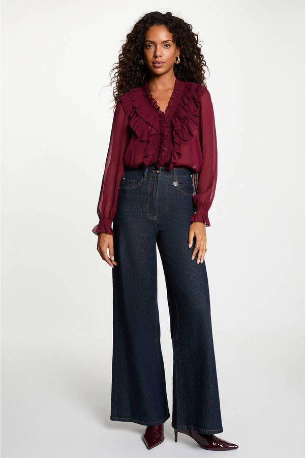 Morgan semi-transparante blouse met ruches donkerrood - Foto 3