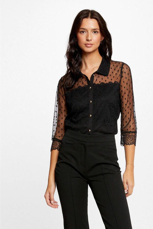 Morgan semi-transparante blouse met stippen en kant zwart - Foto 2