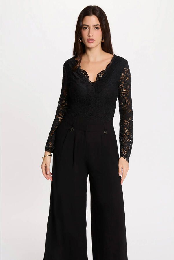 Morgan semi-transparante body top met open rug zwart