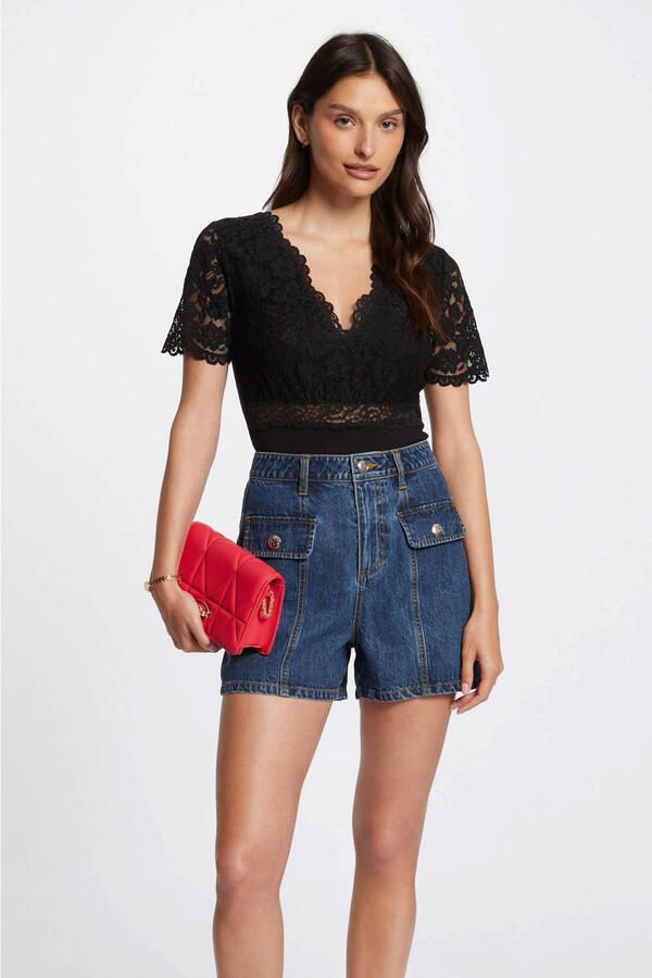 Morgan semi-transparante kanten top zwart - Foto 2