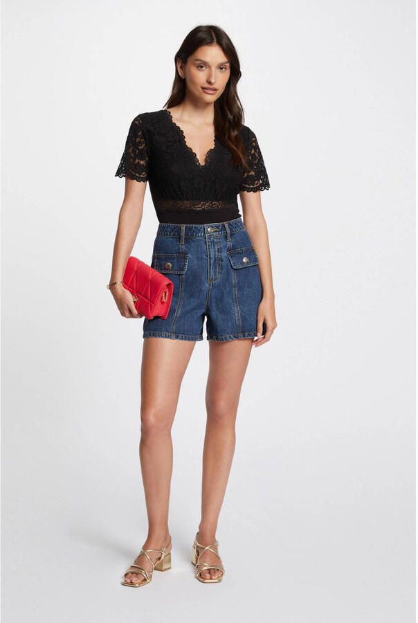 Morgan semi-transparante kanten top zwart