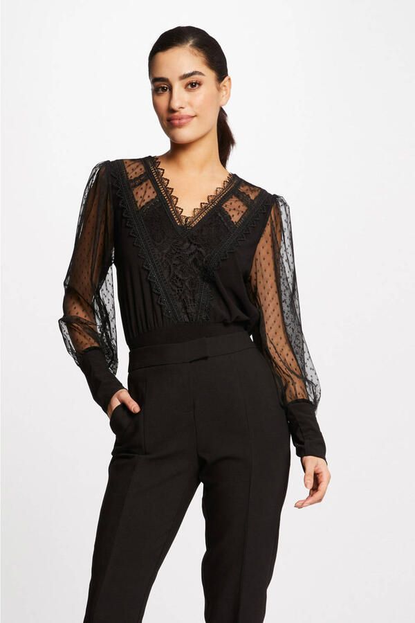 Morgan semi-transparante kanten top zwart - Foto 2