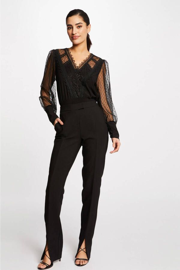 Morgan semi-transparante kanten top zwart