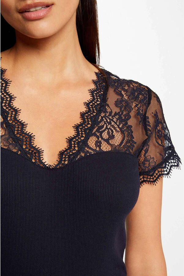 Morgan semi-transparante top met kant marine - Foto 2