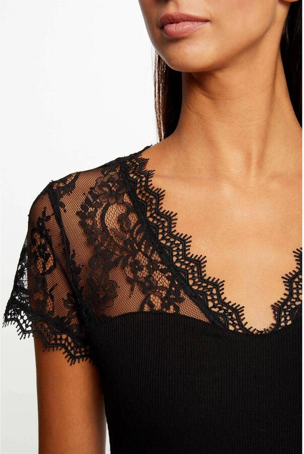 Morgan semi-transparante top met kant zwart