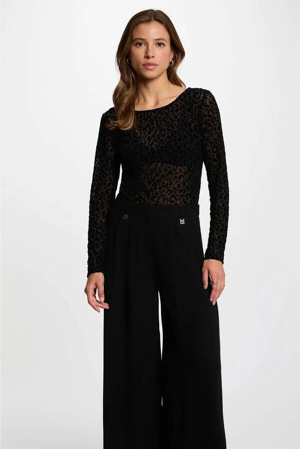 Morgan semi-transparante top met panterprint zwart