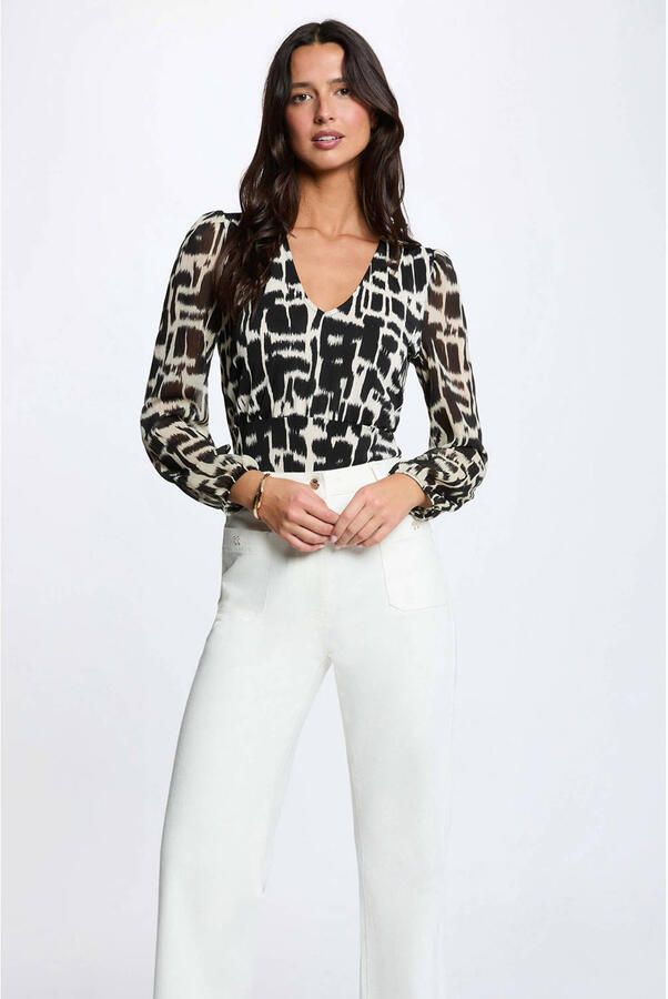 Morgan semi-transparante top met print zwart