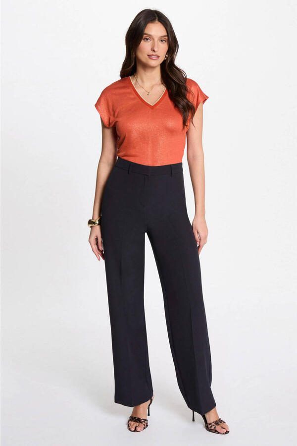 Morgan straight high waist pantalon marineblauw - Foto 3