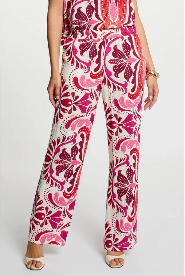 Morgan straight regular waist casual broek met paisley print ecru