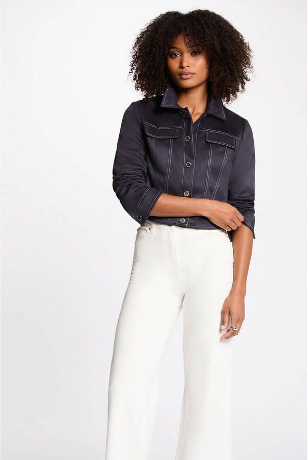 Morgan suède imitatieleren jas marineblauw