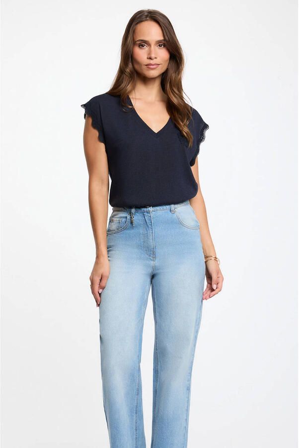 Morgan T-shirt met broderie donkerblauw