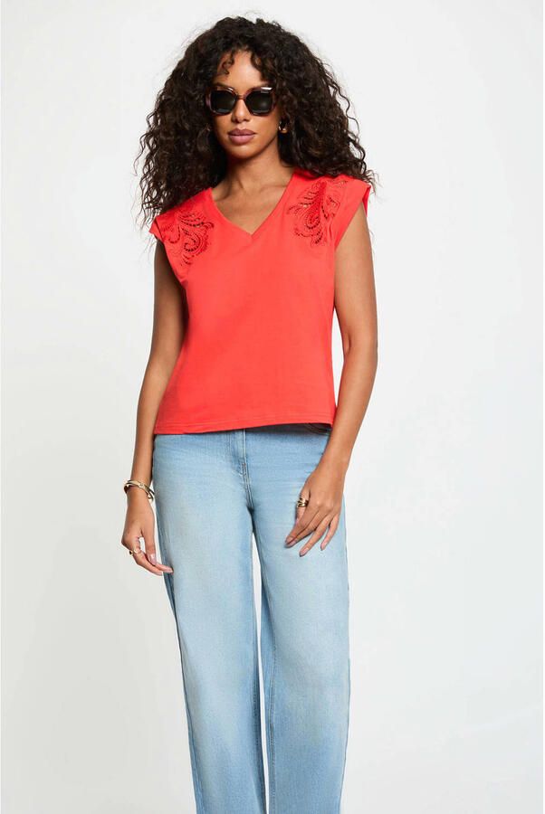 Morgan T-shirt met broderie rood
