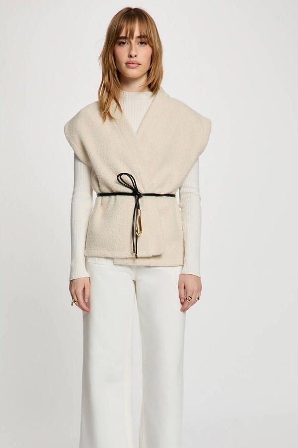 Morgan teddy gilet met ceintuur ecru