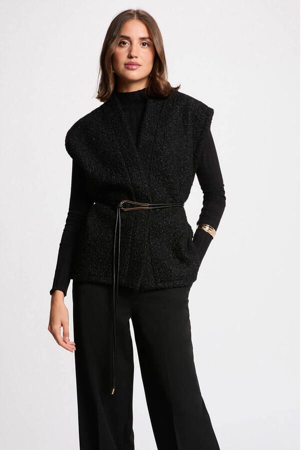 Morgan teddy gilet met ceintuur zwart