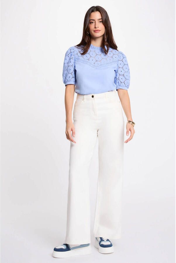 Morgan top broderie blauw