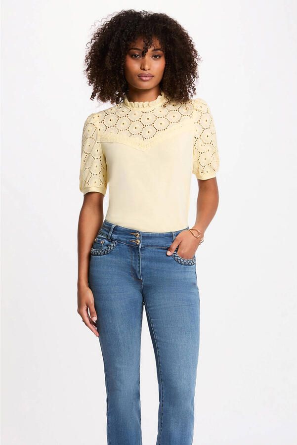 Morgan top broderie lichtgeel