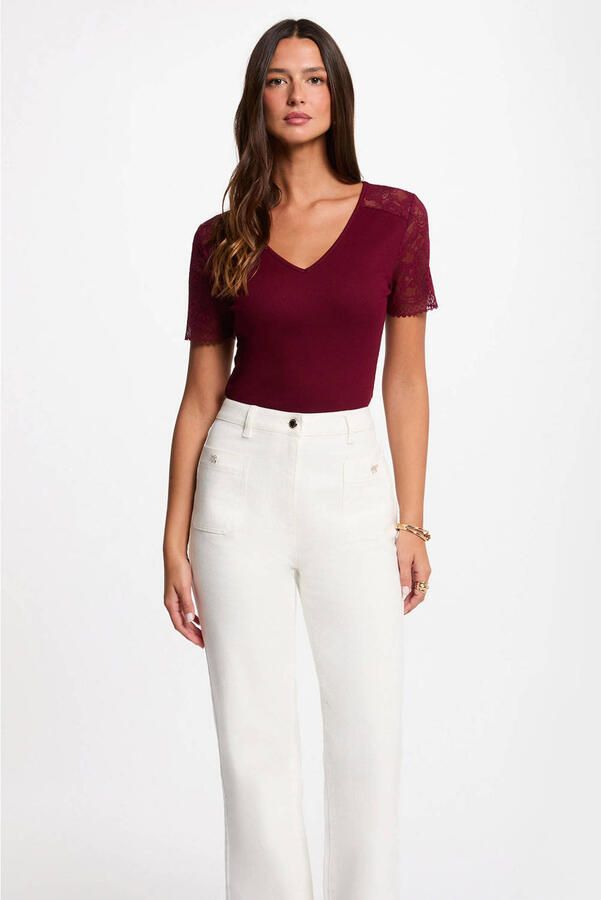 Morgan top met cut-out donkerrood