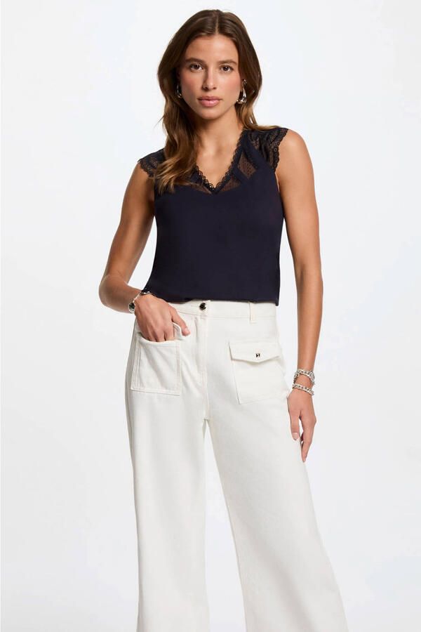 Morgan top met kant marineblauw