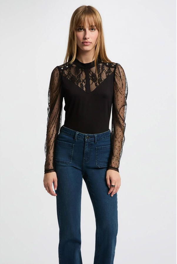 Morgan top met kant zwart