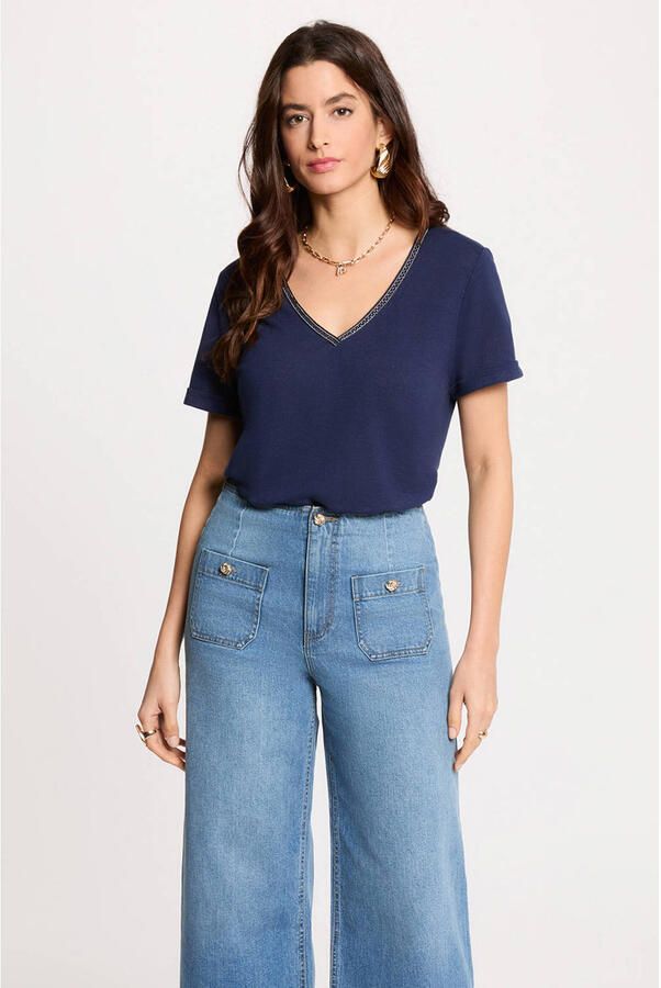 Morgan top met linnen marineblauw