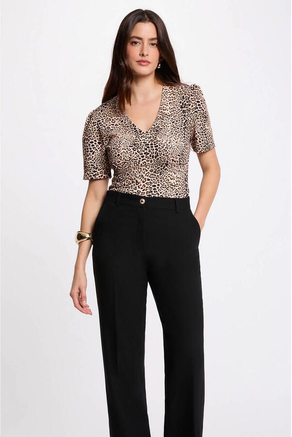 Morgan top met panterprint ecru