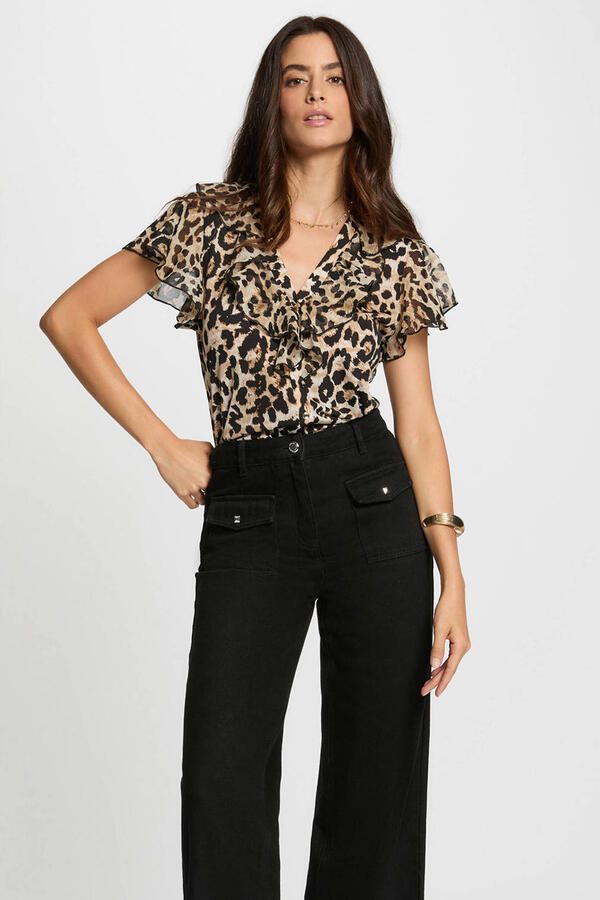 Morgan top met panterprint zwart